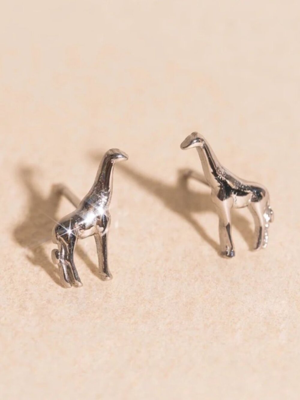 Oh Clem Giraffe Stud Earrings, Silver, Regular Post / Tarnish-free / NIB